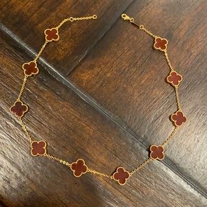 Carnelian red 10 motif clover necklace